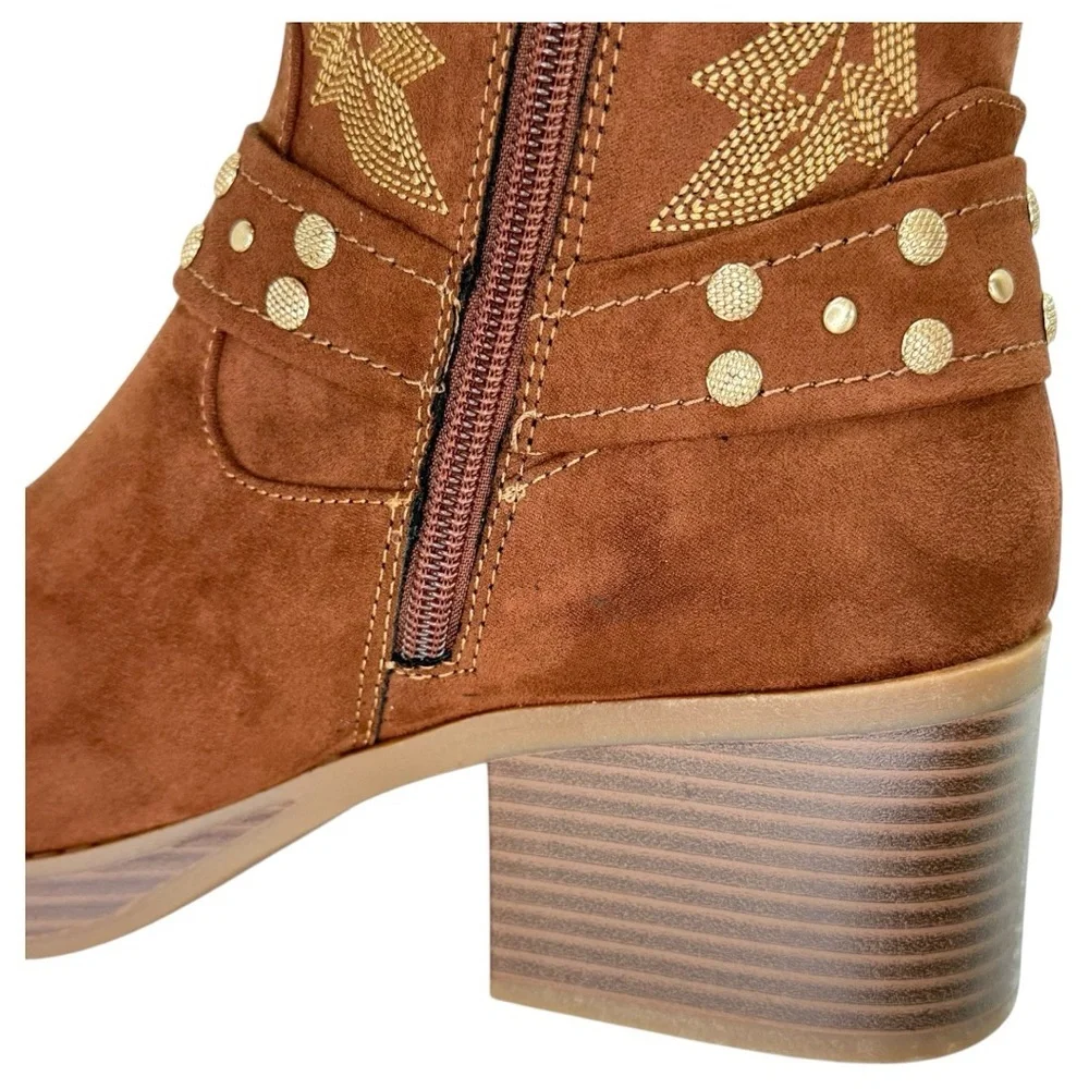 Sun + Stone Norahh Brown Microsuede Embroidered Womens Ankle Boots Size 8M - Picture 10 of 15